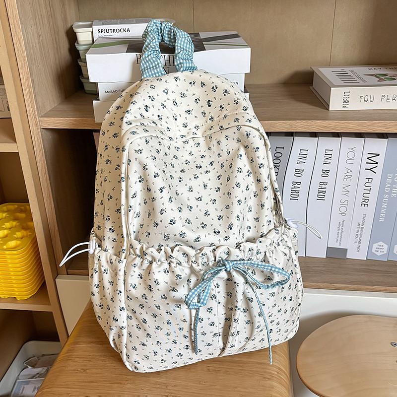 Nylon Floral Backpack For Teens With Drawstring Design For Teen Girls Daily Carry