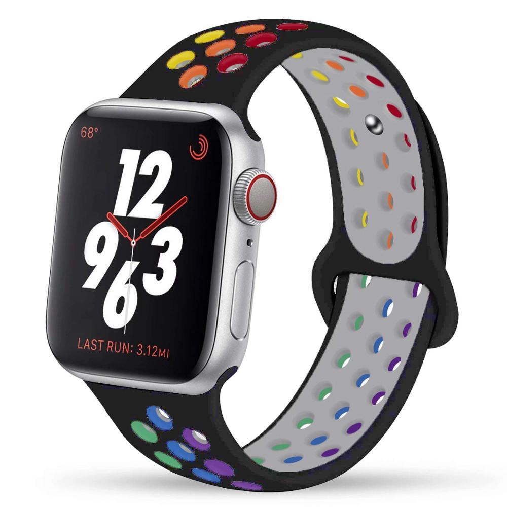 Спортивный силиконовый ремешок для Apple Watch Band 44 мм, 40 мм, 42 мм, 38 мм, 44 мм, дышащий браслет, ремешок для Apple Watch 6 iWatch 5 4 3 se
