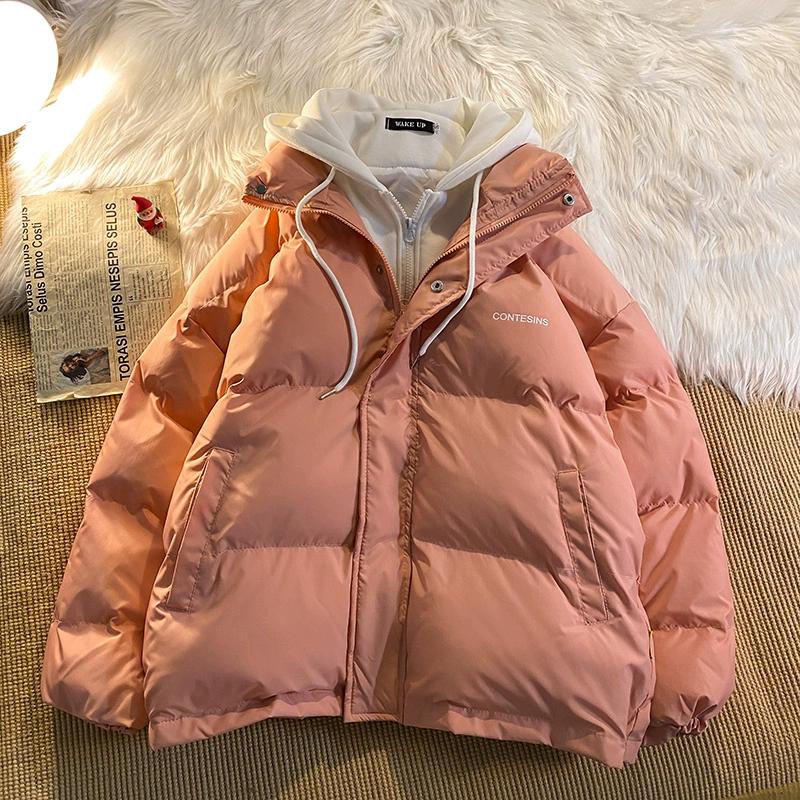 American New Trend Hooded Coat Cotton-padded Clothes Y2K Street Retro Zipper Hooded Down Jacket Parkas Winter Thick Coat