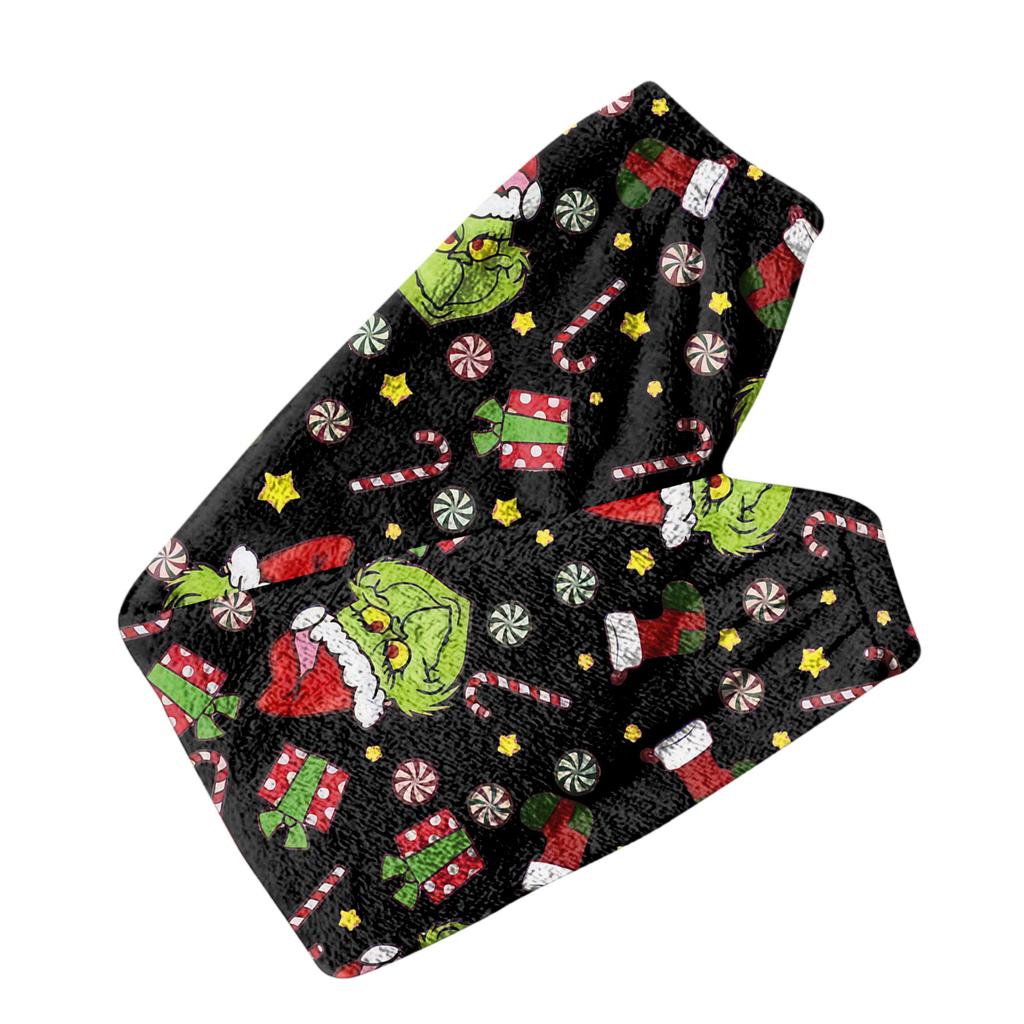 Женские брюки с рождественским принтом, манжетами на кулиске, повседневные брюки и пижама