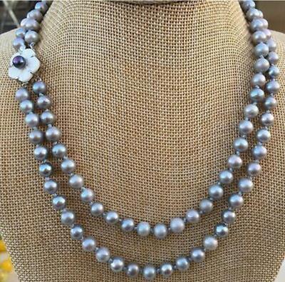 Ожерелье из 2 рядов натурального серого пресноводного жемчуга диаметром 7-8 мм