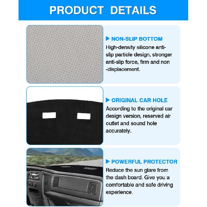 Autorder Dashboard Cover Mat For 2002-2005 Dodge Ram 1500 & 2003-2005 2500/3500 Accessories Dash Cover Flannel Dash Mat Sunshade Glare UV Rays