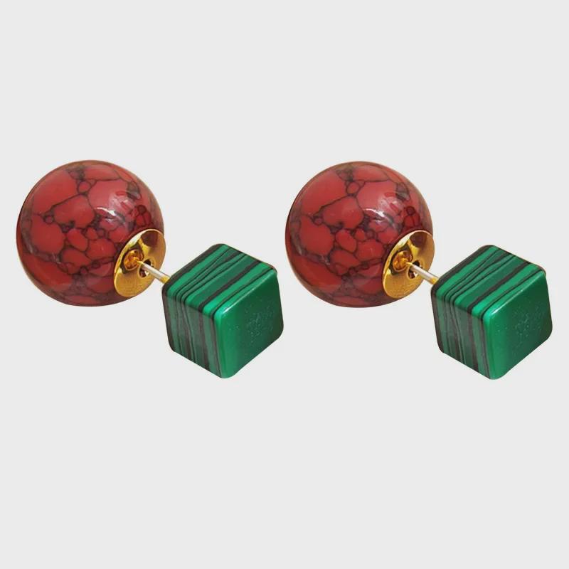 Элегантные контрастные серьги в стиле ретро с натуральным камнем — двусторонний стиль, легкая роскошь в европейском и американском стиле