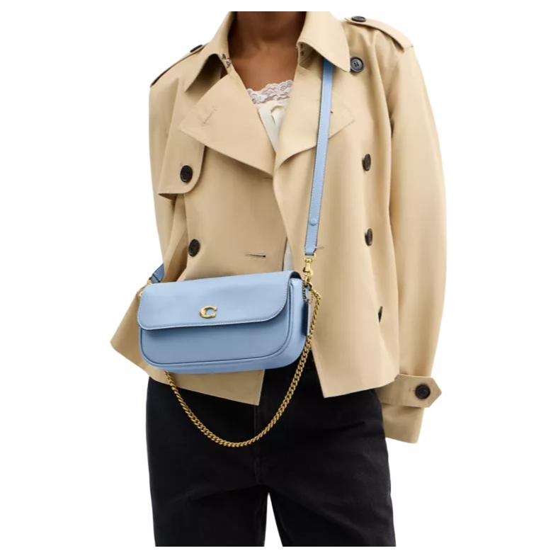 Coach Brook 24 Classic Logo Leather Shoulder Bag Medium Women shoulder bag Blue CAN90-B4PUB