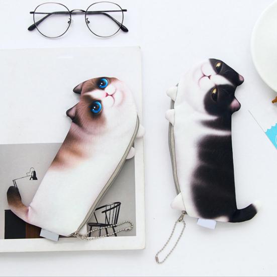 Сумка для ручек с имитацией кота, большая вместительная молния, цепочка из бисера, пылезащитный портативный чехол для карандашей для мальчиков и девочек, канцелярские принадлежности, школьные принадлежности