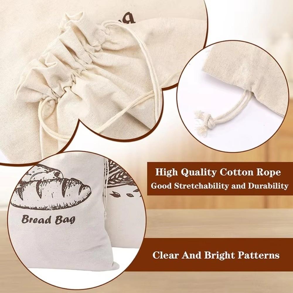 Reusable Linen Bread Bag Oxford Cloth Drawstring Bag Durable Bread Storage Bags Kitchen Supplies