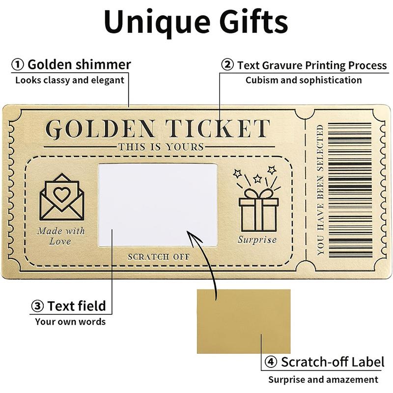 6 штук золотых билетов со скретч-картами с конвертами, скретч-билет с сюрпризом для написания вашего собственного особого подарка