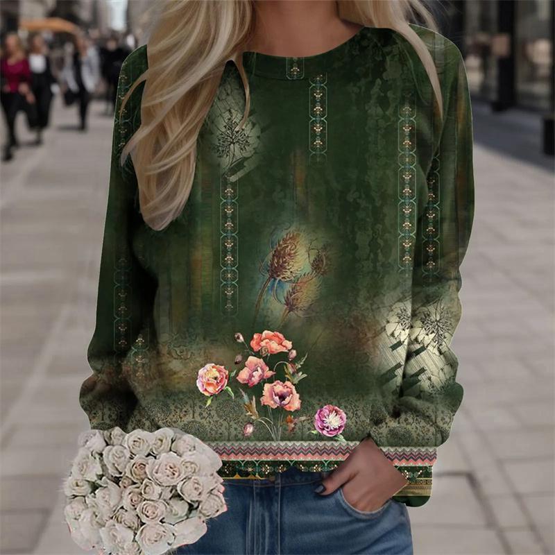 Зимние 3D-принты Красочные цветочные толстовки Модная уличная одежда Пуловеры Женские винтажные Y2k Унисекс Смешная одежда Топы для девочек