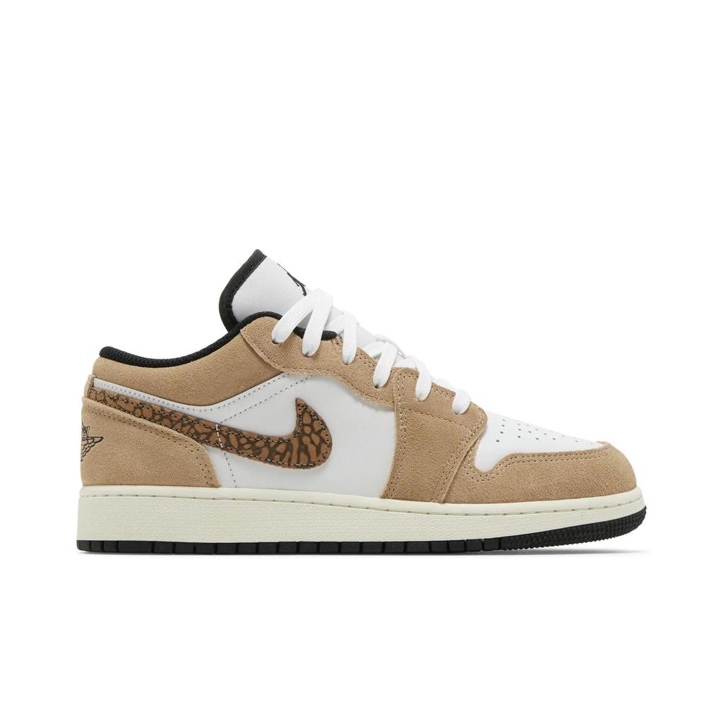 Air Jordan 1 Low SE Grade School 'Brown Elephant' (Unisex) Hemp / Metallic Gold / White / Light British Tan / Black Kids' Basketball Shoes