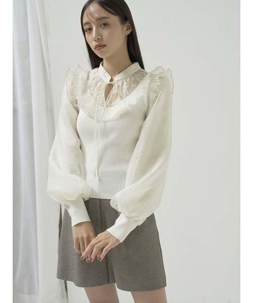 Snidel Пуловер из трикотажа с плиссированным воротником SWNT245231 Белый Женский