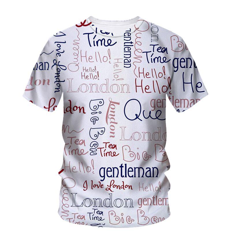 Англия Смешная футболка с 3D-принтом Летняя мода Круглый вырез Короткий рукав Оверсайз Харадзюку Уличная одежда Мужские и женские Унисекс футболки