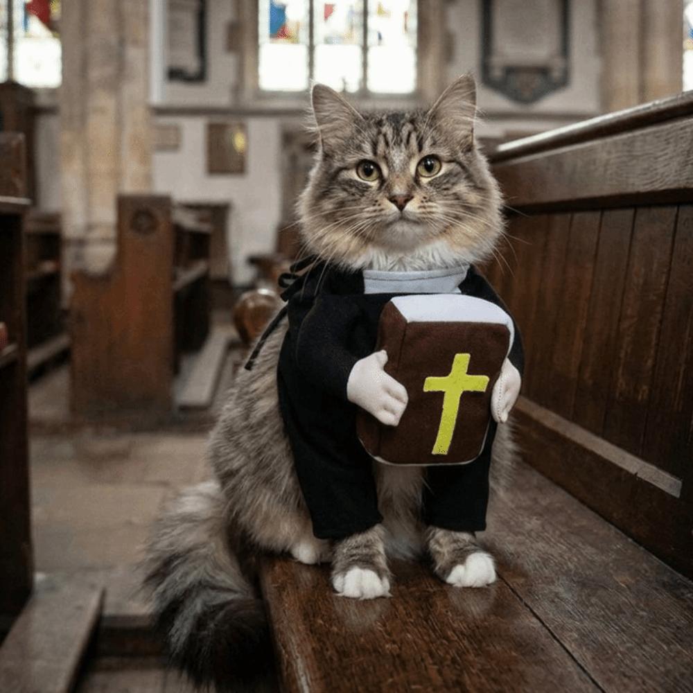 Creative Cute Priest Pet Costume Strap Style Comfortable Halloween Pet Costume with Bible Cross Puppy Outfit Church Outfit
