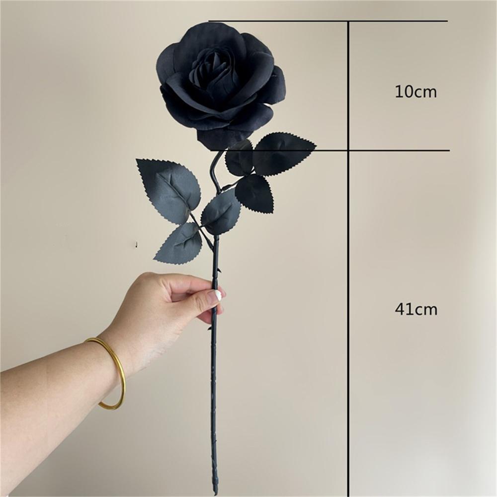 Halloween Black Artificial Rose Flowers Dark Horror Gothic Black Simulated Flower Bouquet for Wedding Halloween Party Home Decor