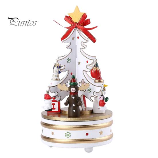 Wooden Christmas Tree Music Box Rotating Music Box Holiday Desktop Figurine for Living Room Bedroom Party Decoration