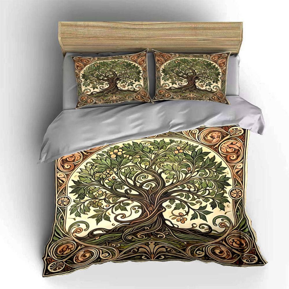 Vintage Tree Artwork Decoration Set Soft Skin-Friendly Bedding Set Includes 1 Duvet Cover And 2 Pillowcase Gift