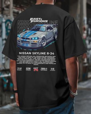 Футболка с фанарт-принтом R34 GTR Skyline JDM Дрифт-кар Графическая футболка унисекс