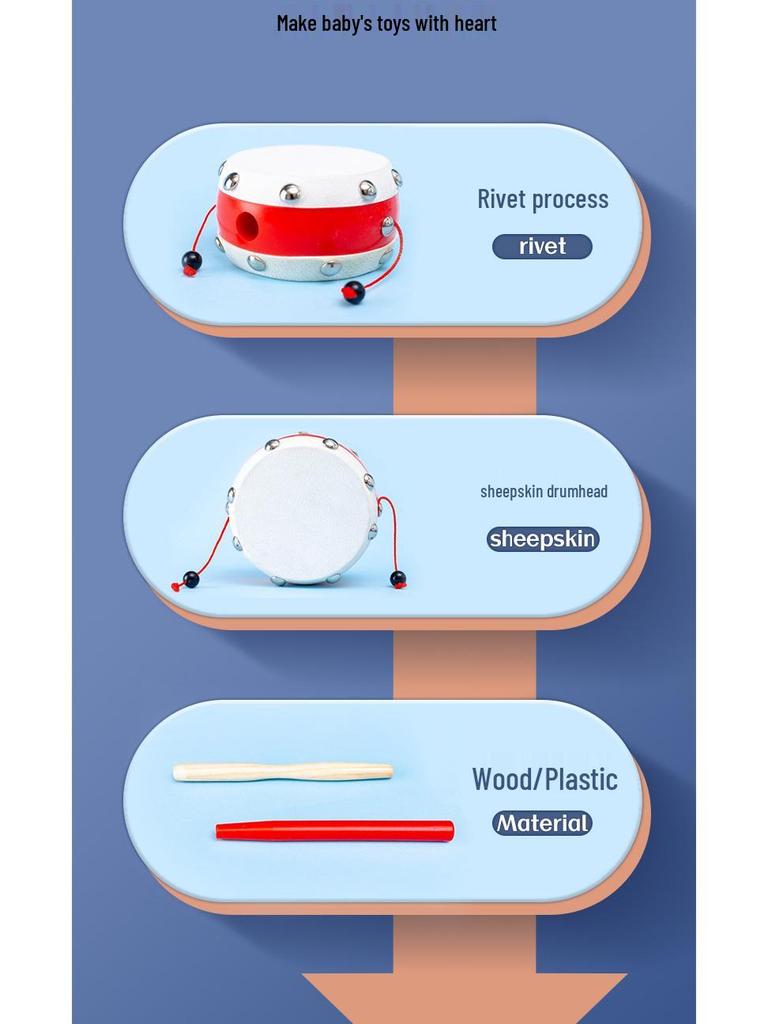 Деревянная погремушка из овчины, ручной волновой барабан для новорожденных и малышей