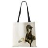 Women Handbag Linen Totes with Dog Print Casual Traveling Beach Gift Bags CLE