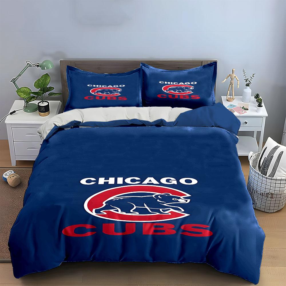 "Chicago Cubs Bear Logo on Blue Background" Print Bedding Set Duvet Cover Pillowcases (1* Duvet Cover 2* Pillowcases Do Not Include Comforter)