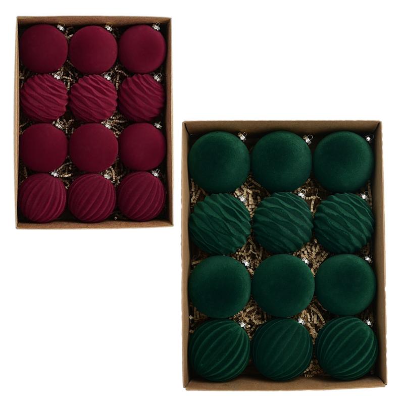 12 шт. Флокированные новогодние шары плюшевые бархатные елочные украшения шары рождественские украшения подвески на елку