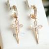 Luxury Gold Color Cross-shaped Earrings for Women White Zircon Fashion Hip Hop Style Jewelry Gift
