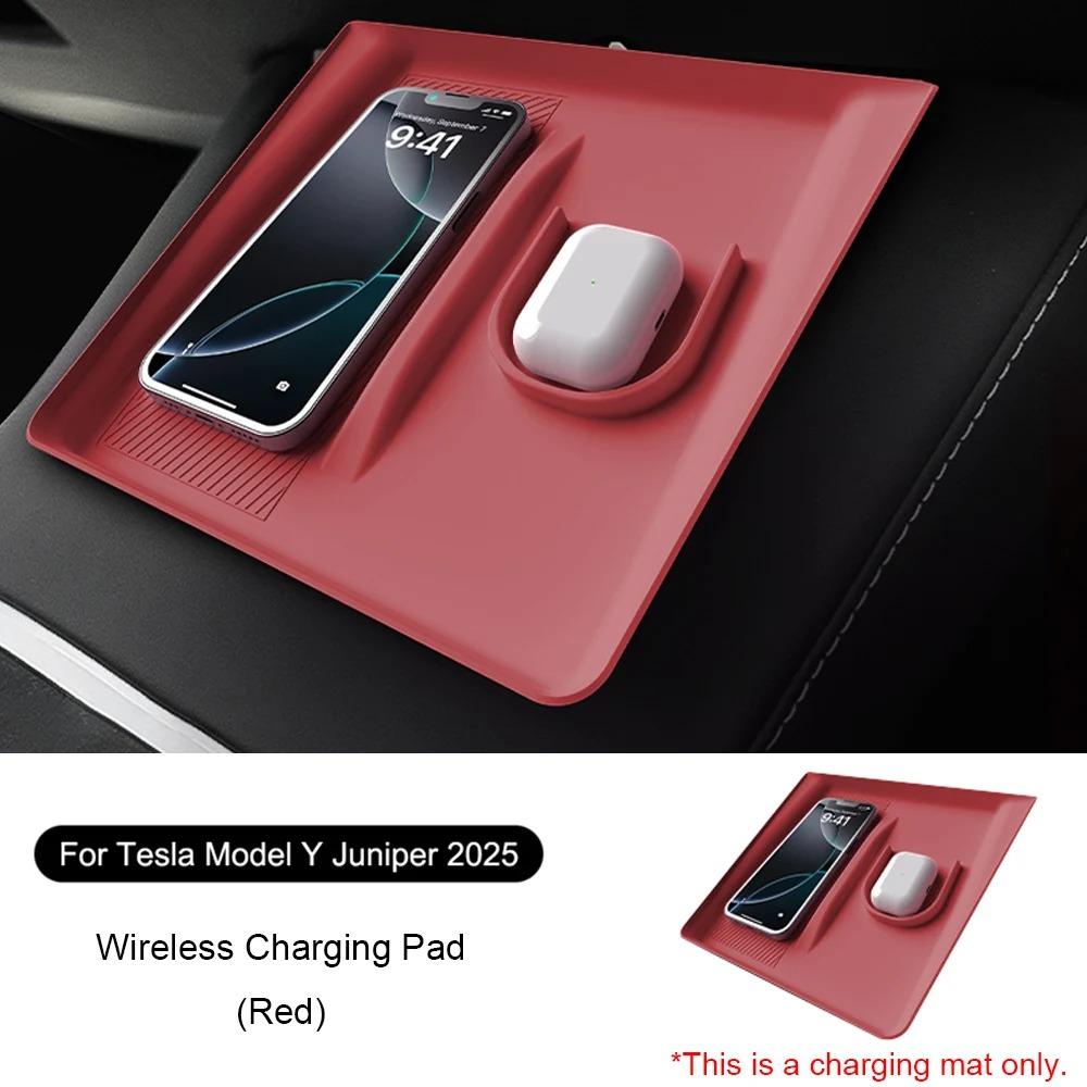 Автомобильная беспроводная зарядка 2-в-1 силиконовый коврик для Tesla Model Y Juniper 2025 противоскользящие аксессуары для мобильного телефона и наушников