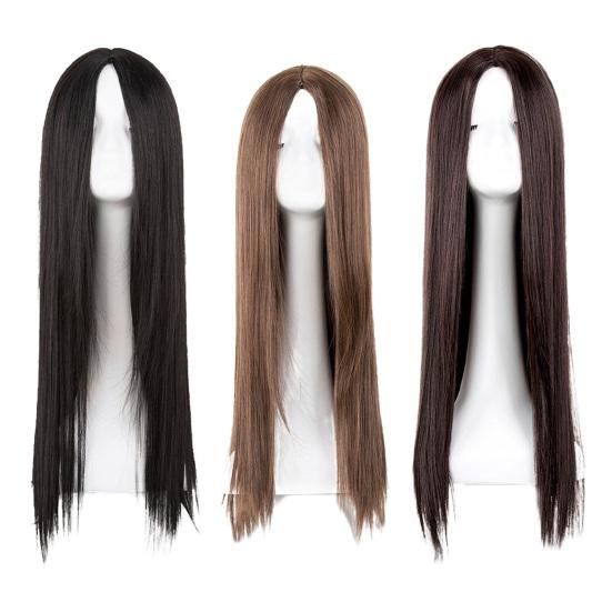 Женский длинный прямой парик, средняя часть, натуральные термостойкие высокотемпературные волокна, женские черные, коричневые синтетические волосы