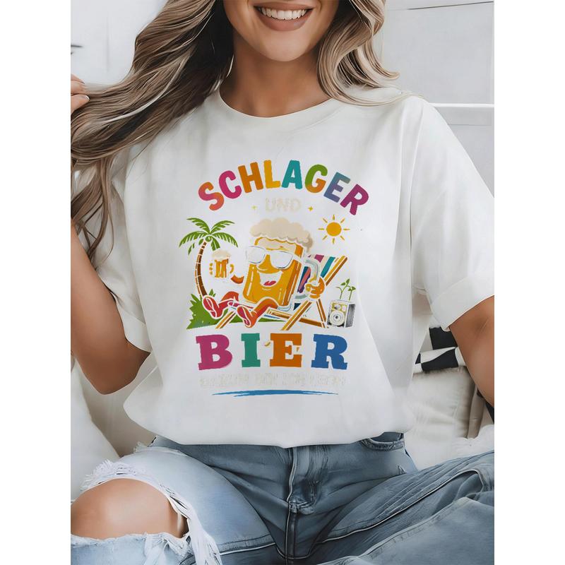 Men' Schlagerparty -Themed T-Shirt - Lightweight Round Neck Casual Tee with Schlager Malle Party(6) Print, Machine Washable Suitable for Seaside