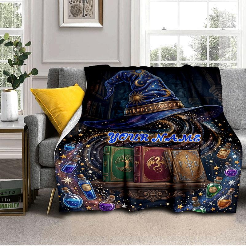 1PC Custom Name "Magic Spell Bookshelf" blanket versatile,all-season throw suitable for the living room,bedroom,camping,travel,and gift