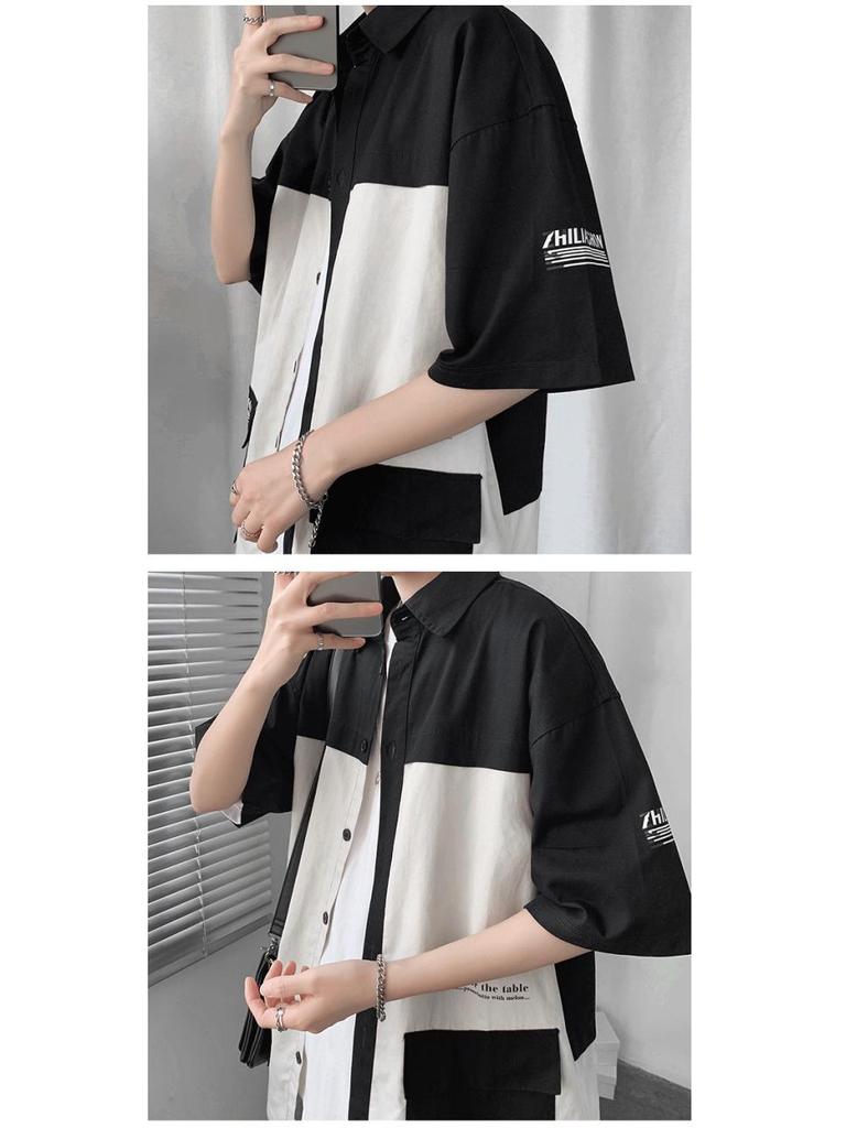 Мужская модная повседневная рубашка с рукавом средней длины в гонконгском стиле