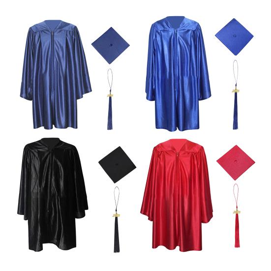 2 шт./комплект, детская униформа бакалавра с шапочкой, V-образный вырез, длина до колена, длинный рукав, застежка-молния, плиссированная мантия для студентов гуманитарных наук, выпускной