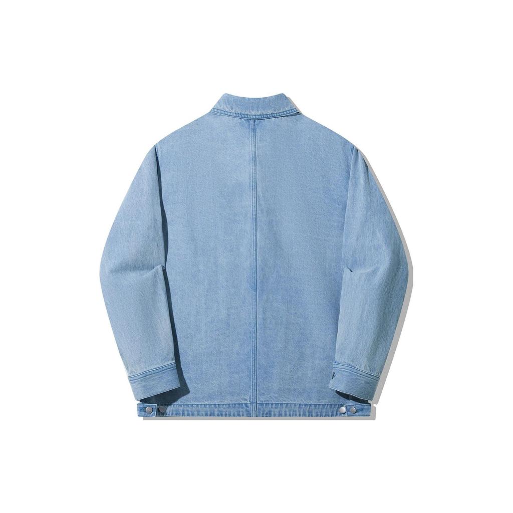 Li Ning Vital Series Solid Color Washed Denim Jacket Unisex Jacket Blue AJDT705-2