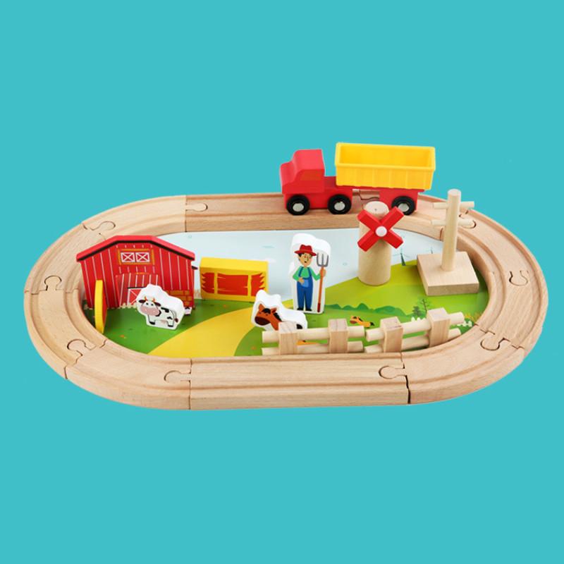 Деревянная Ферма Трек Сцена Строительные Блоки Детский Набор Игрушек Для Детей Развивающая Игра
