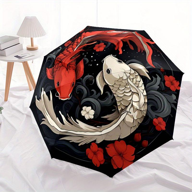 1pc Koi Fish Yin Yang Auto Open/close, All-Season Portable Folding Umbrella for Women & Men, Travel, Everyday, Formal Events - Compact Luxury Parasol,