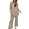 Women Short Sleeve Blouse and Pants Casual Two Piece Sets