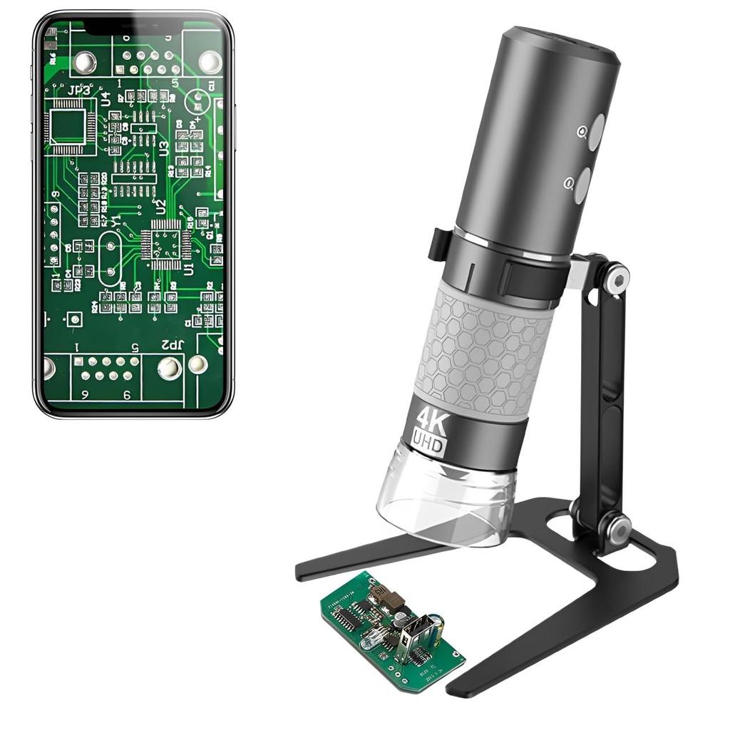 Jiusion WiFi USB Цифровой Ручной Микроскоп, 50-1000x Беспроводное Увеличение Эндоскоп, Камера 4K 3840x2160P, 8 Светодиодов, Металлическая Подставка в Комплекте, Совместим