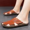 Men's Casual Leather Sandals Breathable Flats Hollow Out Male Shoes Summer Outdoor Daily Slippers Half Drag