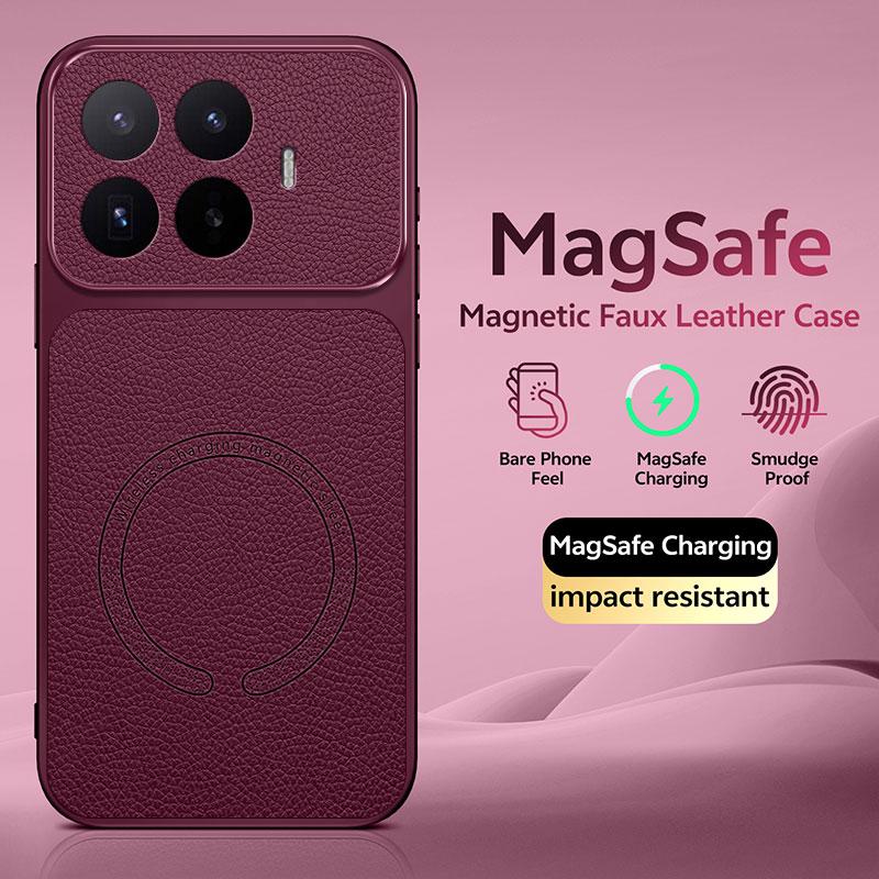 Магнитный чехол из ПУ-кожи для беспроводной зарядки Magsafe для Xiaomi Poco C75 C85X C81 M7 Plus M8 X8 X7 F5 F6 F7 F8 F9 Pro Max Ultra