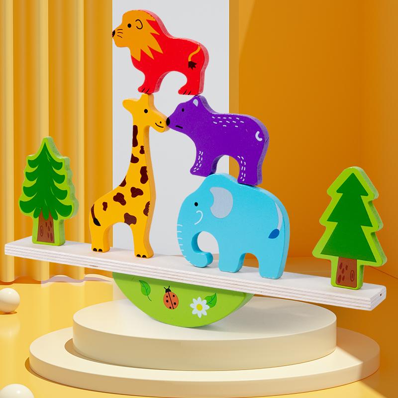 Сенсорные игрушки Монтессори Игрушки-пирамидки для малышей Животное-кролик Балансир Деревянные кубики Игра для раннего развития Подарок