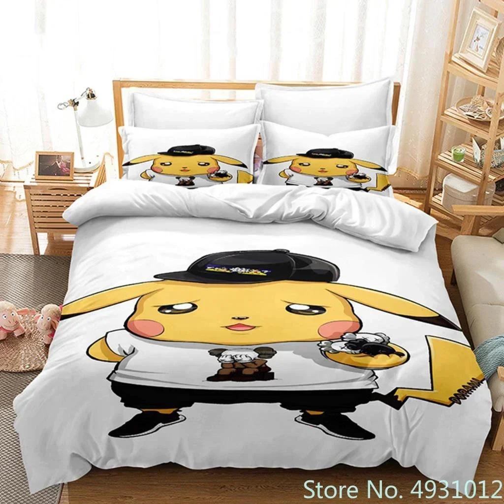 3D Anime Pikachu Bedding Set Duvet Cover Quilt Cover Pillowcase Double Queen King Size Baby Child Kids Bedroom Home Textile
