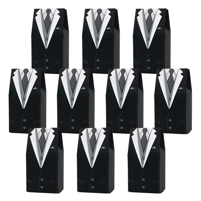 10 шт. Белые Черные Конфетные Коробки Костюм Платье Жених Невеста Подарочная Коробка Бумажный Пакет для Подарков Свадебная Вечеринка Сувениры Принадлежности