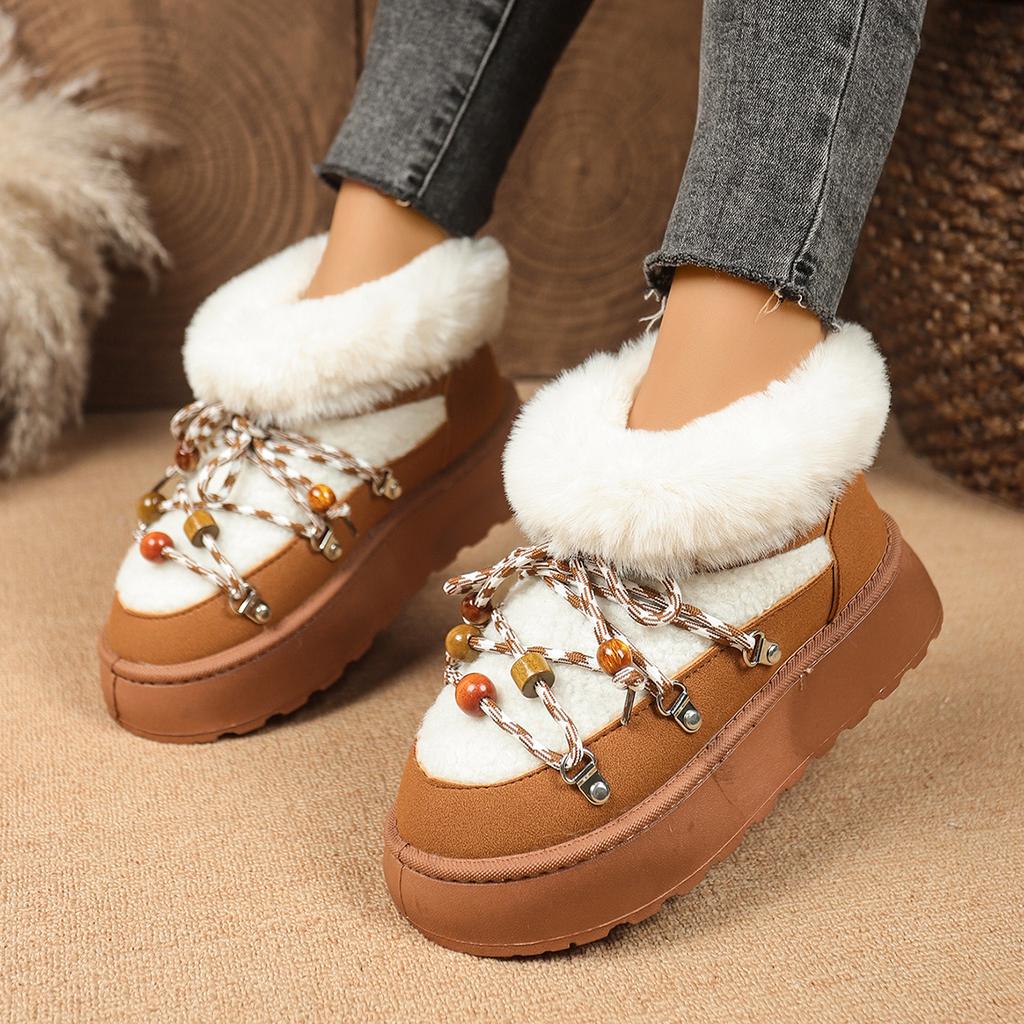 2025 New Women Boots Round Toe Outdoor Thick Bottom Shoes for Women Cross Strap Decoration Short Plush Snow Boots Women