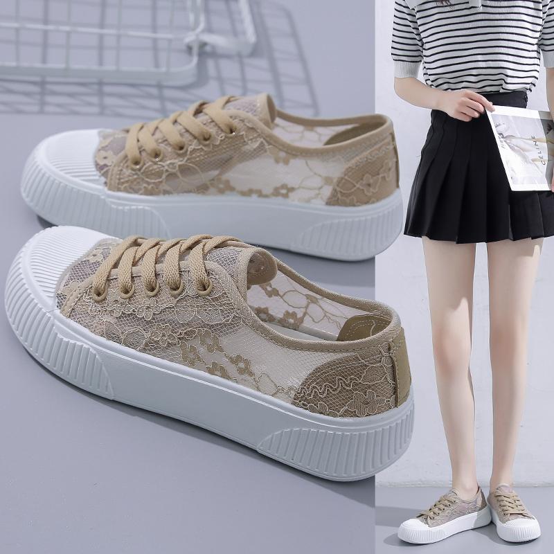 Мода 2024 года, новые летние женские кружевные полые удобные толстые подошвы для спорта на открытом воздухе и повседневной обуви