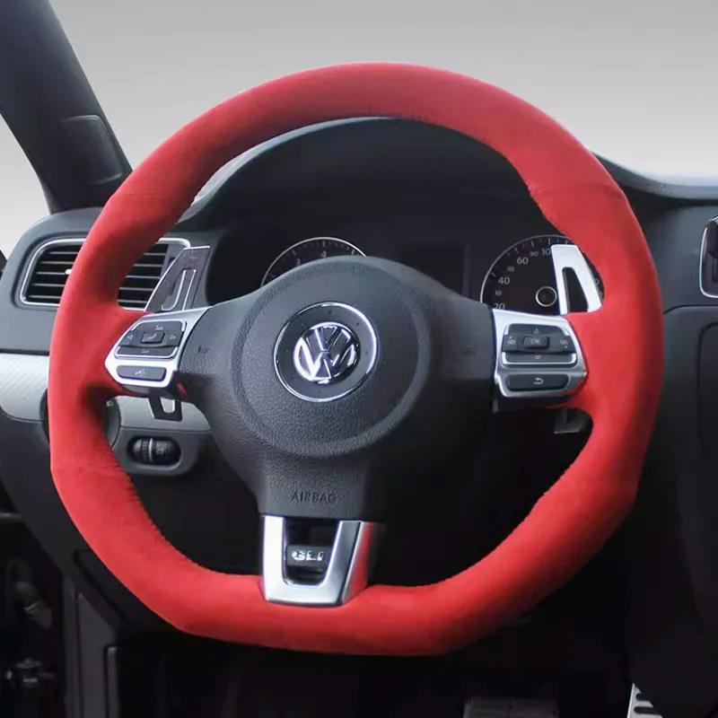 Для Volkswagen VW Golf 6 GTI MK6 VW Jetta GLI Golf R20 Tiguan R-Line Плетеная замшевая накладка на руль автомобиля Защитный аксессуар