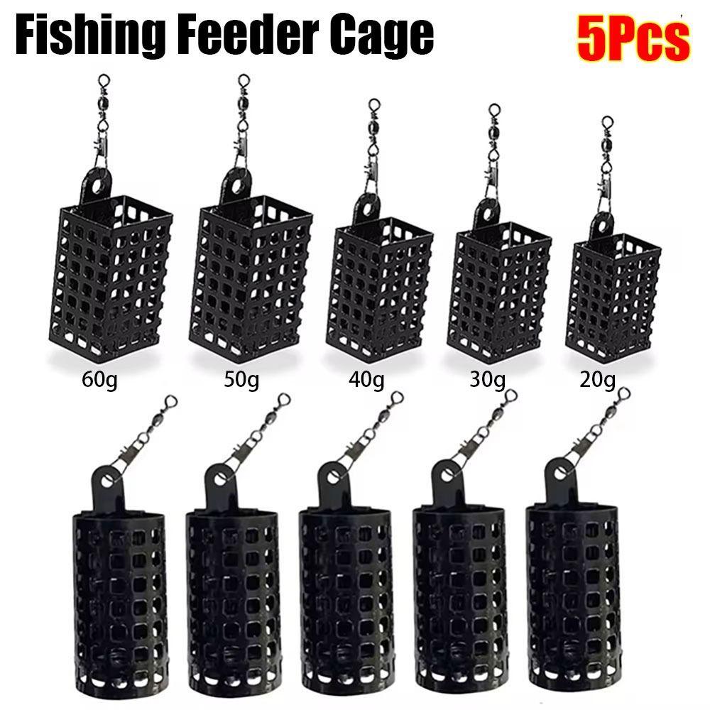 5Pcs Fishing Tackle Fishing Feeder Cage Round Square Trap Bait Basket Durable Fishings Lure Cage