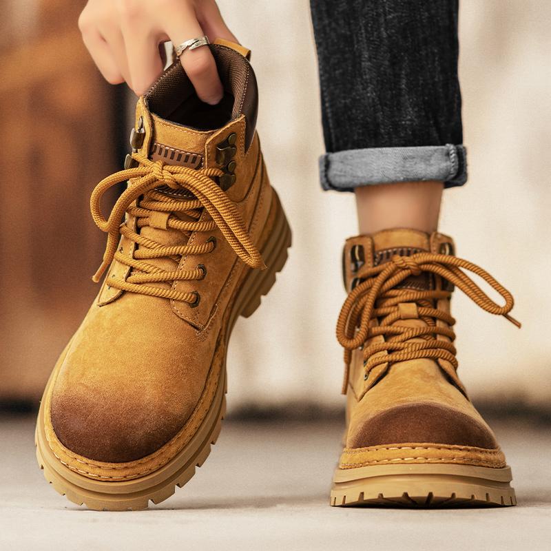 Men's Casual Boots Fashion Motorcycle Ankle Boots for Men Outdoor Non-Slip High Top Boots Men Leather Shoes Men's Lace-Up Botas