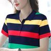 Women‘s Round Neck Short Sleeve Regular Fit Striped T-Shirt Casual Top Tee