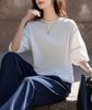 Blouse Summer Sleeve Puff Sleeve Top Crew Neck Loose Fit Body Covering Plain Jacket Feminine Cute Stylish Casual [H. zroy] Women's T-shirt 3/4