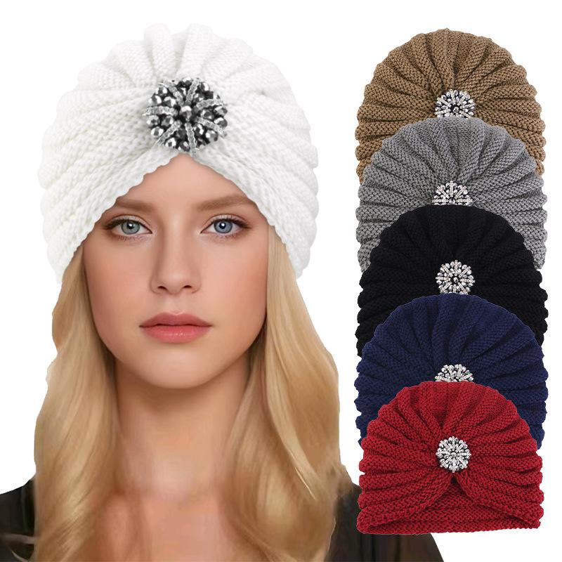 Autumn and winter trend solid color ethnic style wool headscarf hat, Indian hat, beaded clothing hat JDM-C