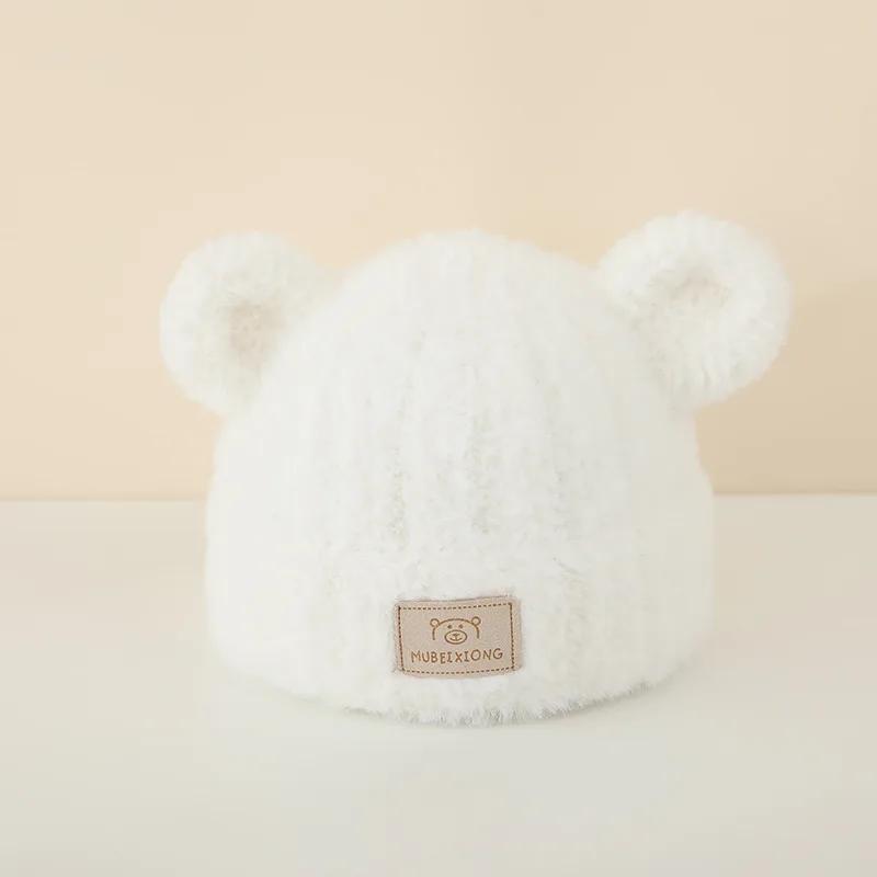 1 Piece Warm New Newborn Beanie for Boy Girl Cute Cartoon Bear Furry Knited Hat Sweet Autumn Winter Warm Plush Crochet Bonnet
